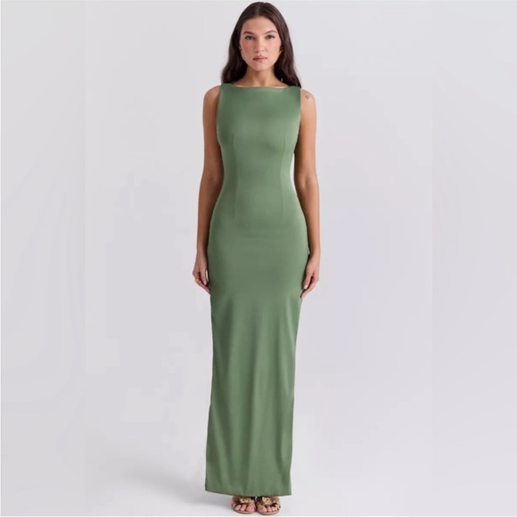 House of CB Dresses & Skirts - HOUSE OF CB 'Filomena' Olive Boat‎ Neck Maxi Dress NWOT size L